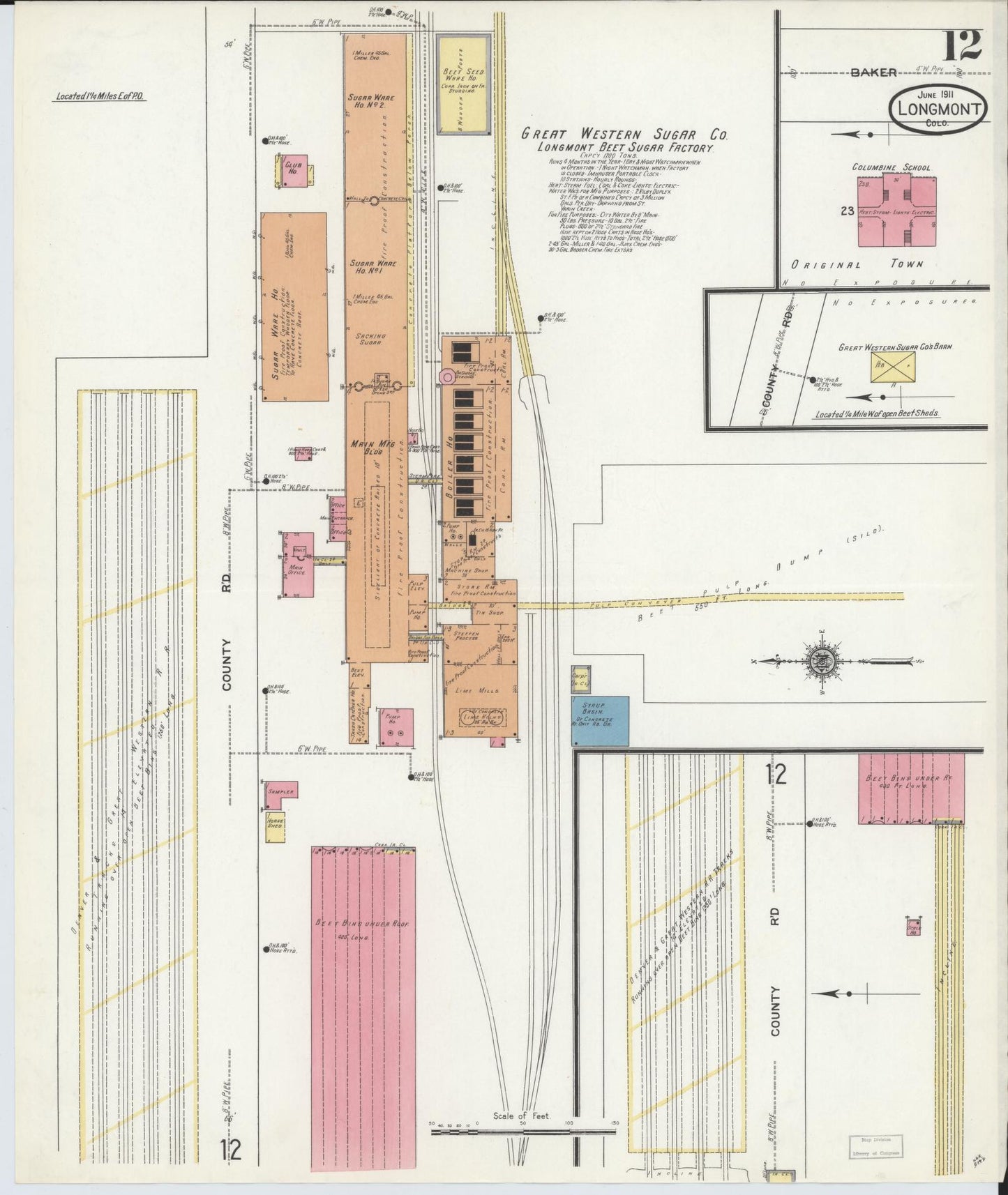 Sanborn Fire Insurance Map from Longmont, Boulder County, Colorado (1911), Sheet #0012 - Historic Sanborn Fire Insurance Map Print, vintage old map wall art, antique decor, genealogy gift, Colorado Colorado map
