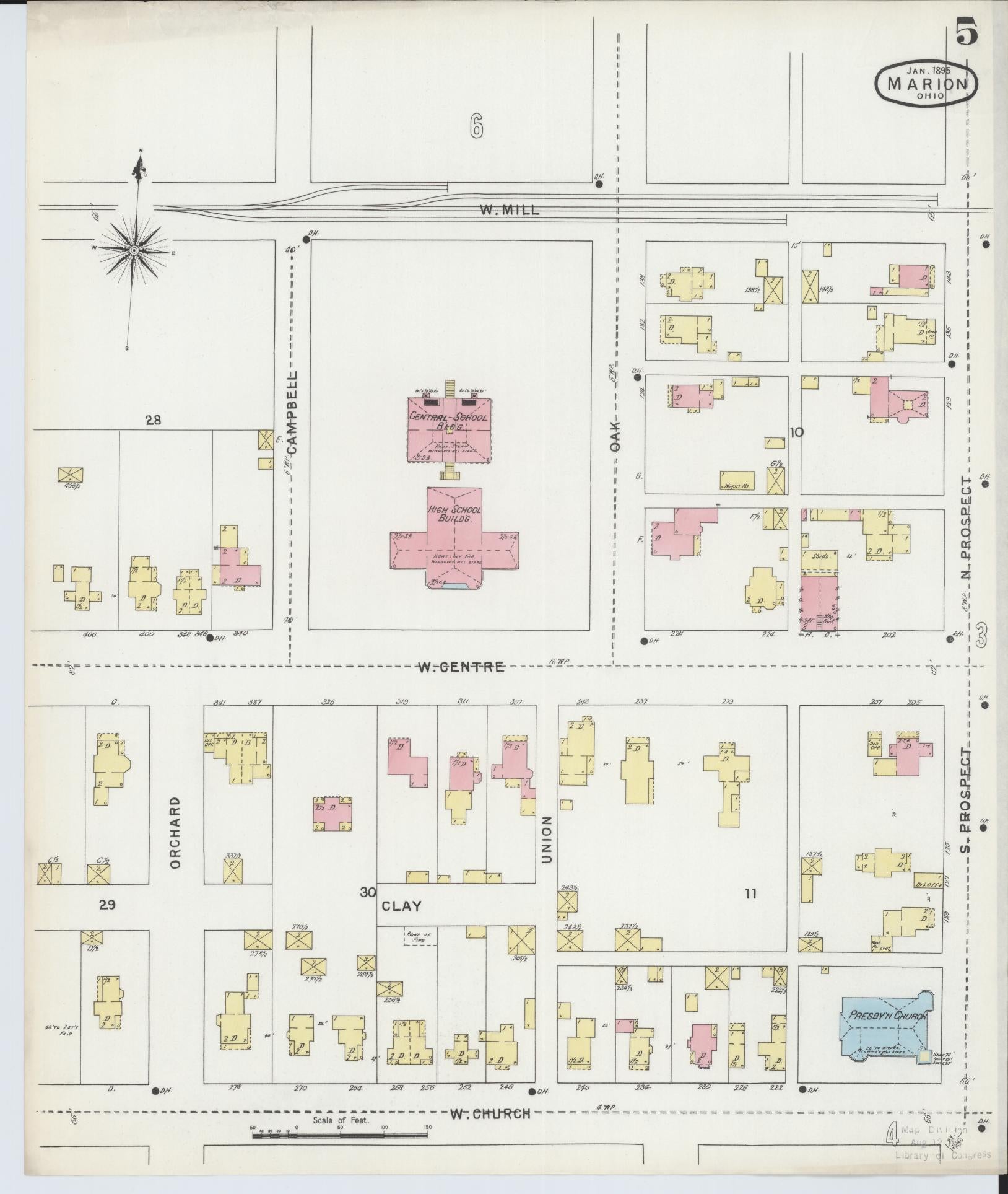 Sanborn Fire Insurance Map from Marion, Marion County, Ohio (1895), Sheet #0005 - Historic Sanborn Fire Insurance Map Print, vintage old map wall art, antique decor, genealogy gift, Ohio Ohio map