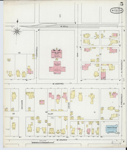 Sanborn Fire Insurance Map from Marion, Marion County, Ohio (1895), Sheet #0005 - Historic Sanborn Fire Insurance Map Print, vintage old map wall art, antique decor, genealogy gift, Ohio Ohio map