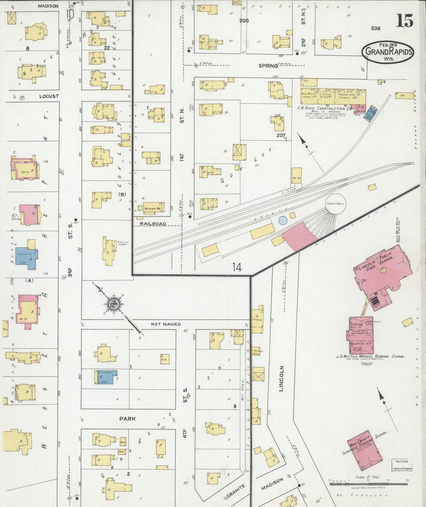Sanborn Fire Insurance Map from Grand Rapids, Wood County, Wisconsin (1919), Sheet #0015 - Historic Sanborn Fire Insurance Map Print, vintage old map wall art, antique decor, genealogy gift, Wisconsin Wisconsin map