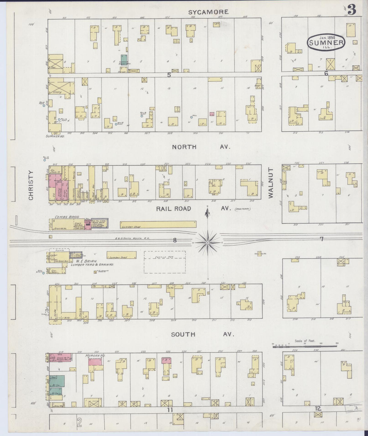 Sanborn Fire Insurance Map from Sumner, Lawrence County, Illinois (1894), Sheet #0003 - Historic Sanborn Fire Insurance Map Print, vintage old map wall art, antique decor, genealogy gift, Illinois Illinois map