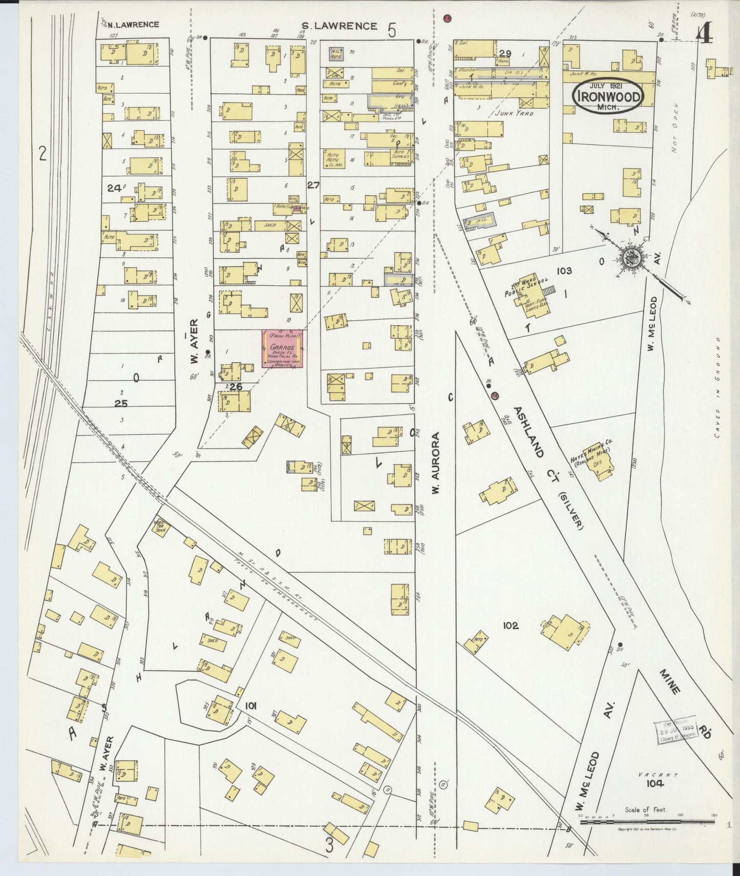 Sanborn Fire Insurance Map from Ironwood, Gogebic County, Michigan (1921), Sheet #0004 - Historic Sanborn Fire Insurance Map Print, vintage old map wall art, antique decor, genealogy gift, Michigan Michigan map