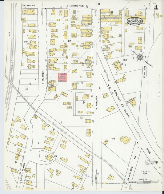 Sanborn Fire Insurance Map from Ironwood, Gogebic County, Michigan (1921), Sheet #0004 - Historic Sanborn Fire Insurance Map Print, vintage old map wall art, antique decor, genealogy gift, Michigan Michigan map