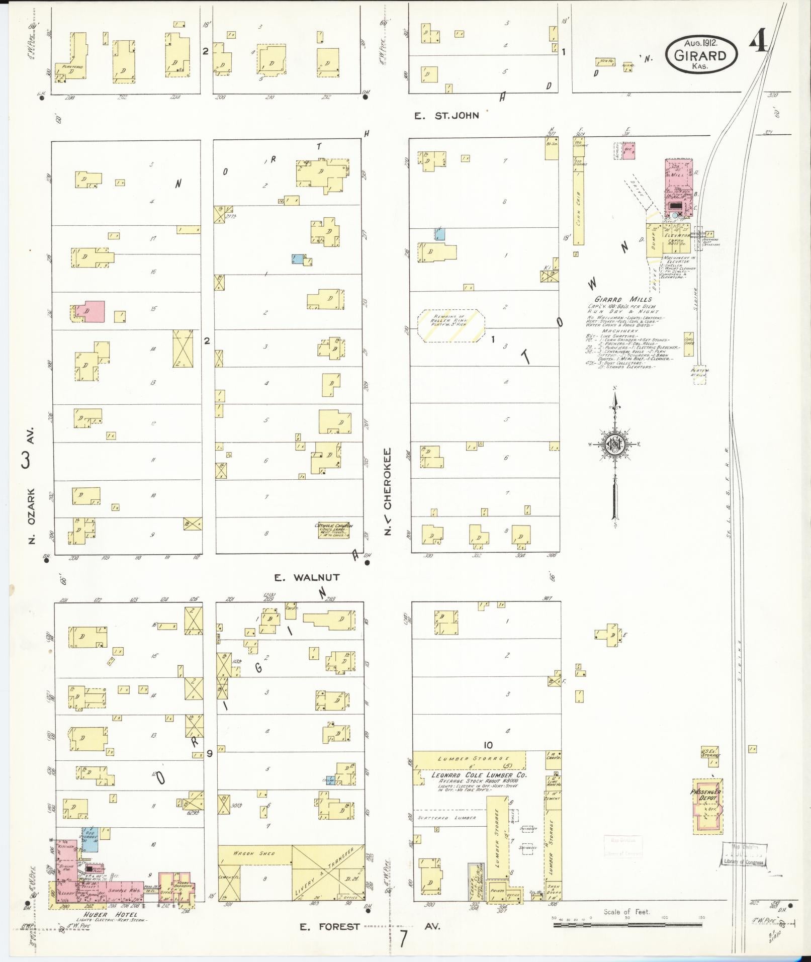 Sanborn Fire Insurance Map from Girard, Crawford County, Kansas (1912), Sheet #0004 - Complete Map Set gallery image, historic Sanborn map, vintage wall art, Kansas Kansas