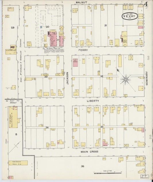 Sanborn Fire Insurance Map from Vevay, Switzerland County, Indiana (1892), Sheet #0004 - Historic Sanborn Fire Insurance Map Print, vintage old map wall art, antique decor, genealogy gift, Indiana Indiana map