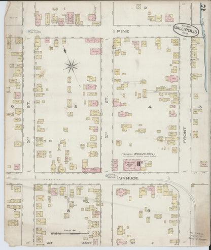 Sanborn Fire Insurance Map from Gallipolis, Gallia County, Ohio (1885), Sheet #0002 - Historic Sanborn Fire Insurance Map Print, vintage old map wall art, antique decor, genealogy gift, Ohio Ohio map