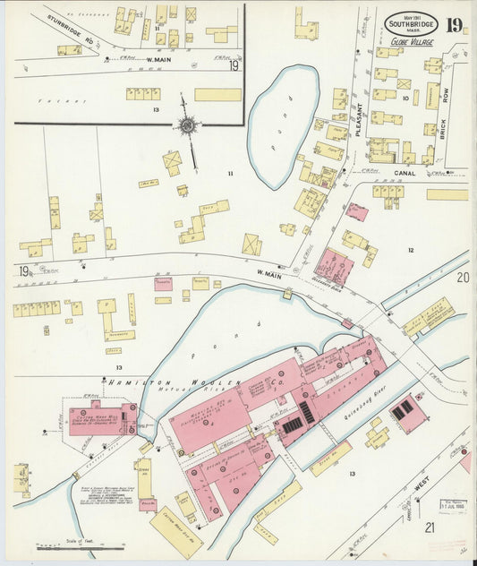 Sanborn Fire Insurance Map from Southbridge, Worcester County, Massachusetts (1911), Sheet #0019 - Historic Sanborn Fire Insurance Map Print, vintage old map wall art, antique decor, genealogy gift, Massachusetts Massachusetts map