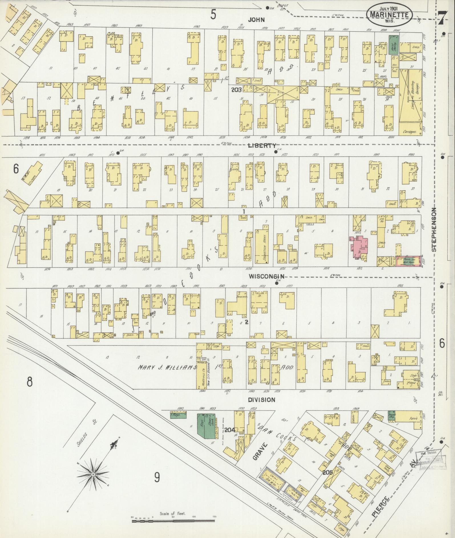 Sanborn Fire Insurance Map from Marinette, Marinette County, Wisconsin (1901), Sheet #0007 - Complete Map Set gallery image, historic Sanborn map, vintage wall art, Wisconsin Wisconsin