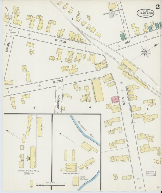 Sanborn Fire Insurance Map from Oakland, Knnebec County, Maine (1892), Sheet #0002 - Historic Sanborn Fire Insurance Map Print, vintage old map wall art, antique decor, genealogy gift, Maine Maine map