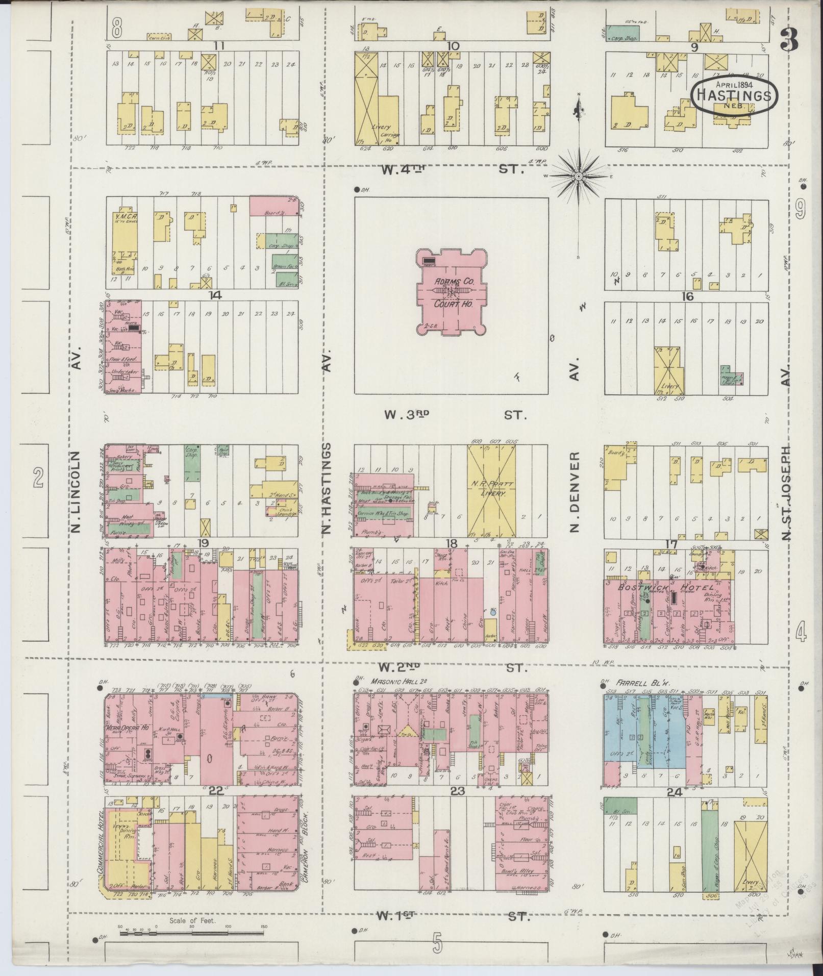 Sanborn Fire Insurance Map from Hastings, Adams County, Nebraska (1894), Sheet #0003 - Complete Map Set gallery image, historic Sanborn map, vintage wall art, Nebraska Nebraska