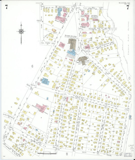 Sanborn Fire Insurance Map from Willoughby, Lake County, Ohio (1952), Sheet #0007 - Historic Sanborn Fire Insurance Map Print, vintage old map wall art, antique decor, genealogy gift, Ohio Ohio map