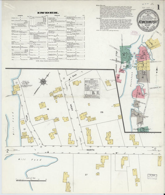 Sanborn Fire Insurance Map from Kennebunkport, York County, Maine (1911), Sheet #0001 - Complete Map Set gallery image, historic Sanborn map, vintage wall art, Maine Maine