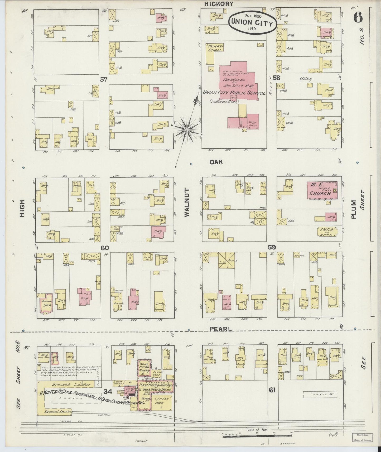 Sanborn Fire Insurance Map from Union City, Randolph County, Indiana (1890), Sheet #0006 - Complete Map Set gallery image, historic Sanborn map, vintage wall art, Indiana Indiana