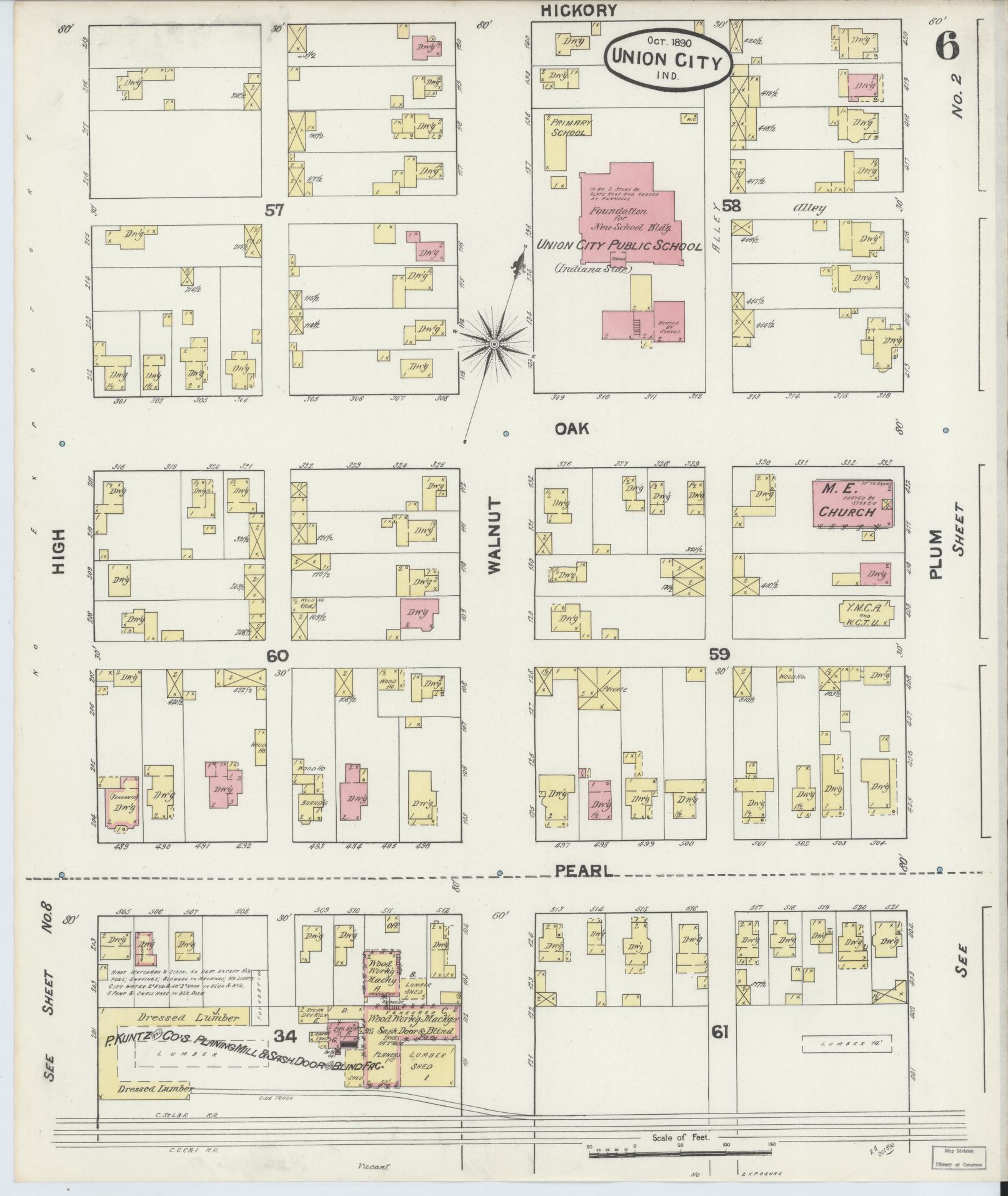 Sanborn Fire Insurance Map from Union City, Randolph County, Indiana (1890), Sheet #0006 - Complete Map Set gallery image, historic Sanborn map, vintage wall art, Indiana Indiana