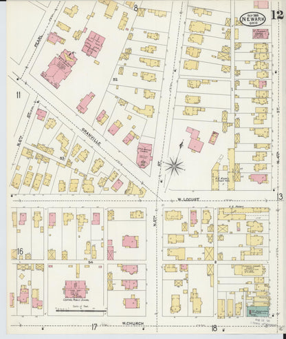Sanborn Fire Insurance Map from Newark, Licking County, Ohio (1905), Sheet #0012 - Historic Sanborn Fire Insurance Map Print, vintage old map wall art, antique decor, genealogy gift, Ohio Ohio map