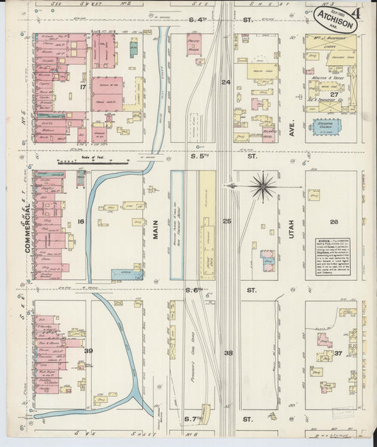 Sanborn Fire Insurance Map from Atchison, Atchison County, Kansas (1883), Sheet #0004 - Historic Sanborn Fire Insurance Map Print, vintage old map wall art, antique decor, genealogy gift, Kansas Kansas map