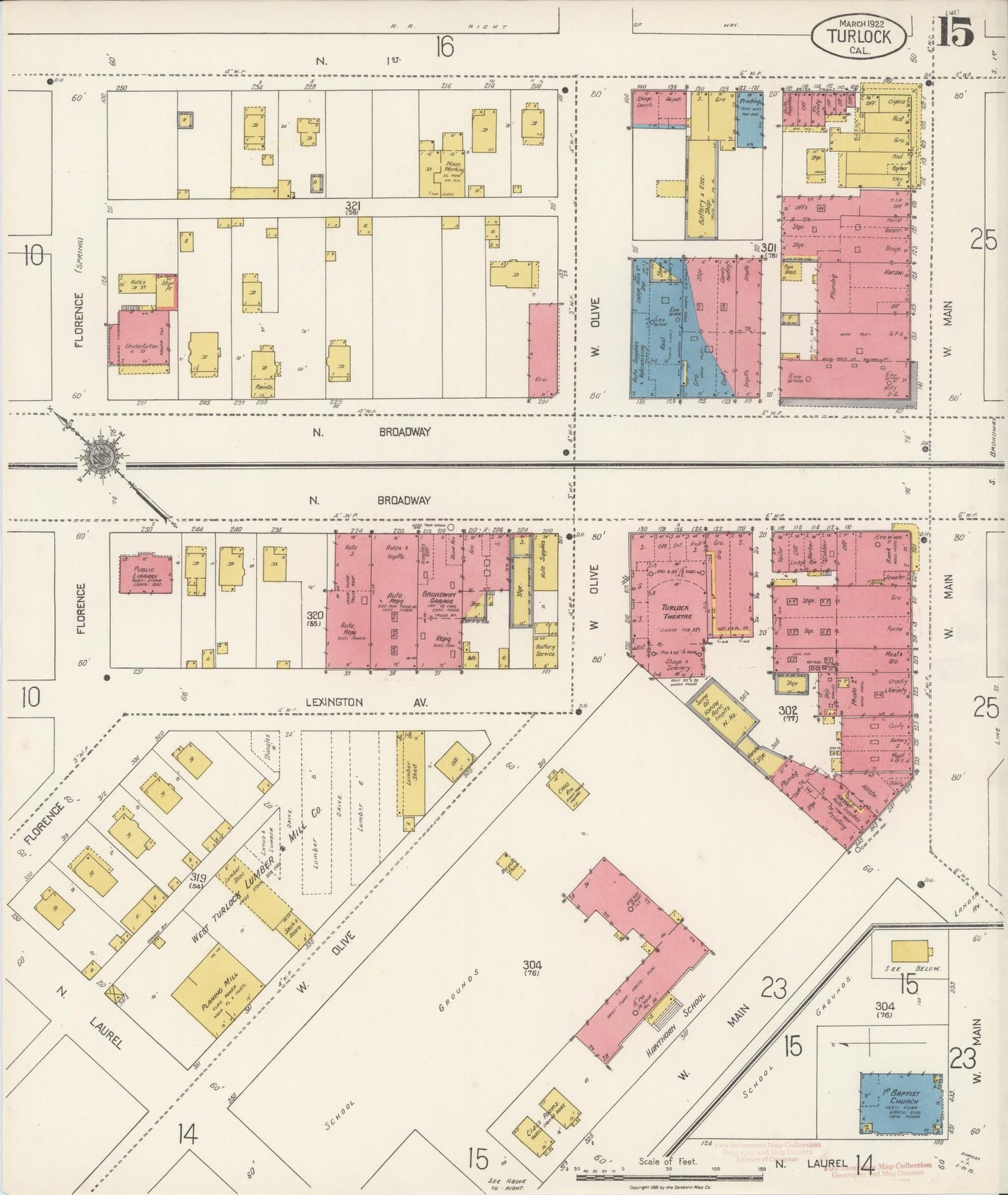 Sanborn Fire Insurance Map from Turlock, Stanislaus County, California (1922), Sheet #0015 - Complete Map Set gallery image, historic Sanborn map, vintage wall art, California California