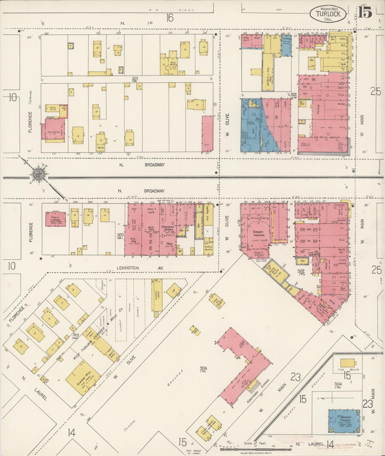 Sanborn Fire Insurance Map from Turlock, Stanislaus County, California (1922), Sheet #0015 - Complete Map Set gallery image, historic Sanborn map, vintage wall art, California California