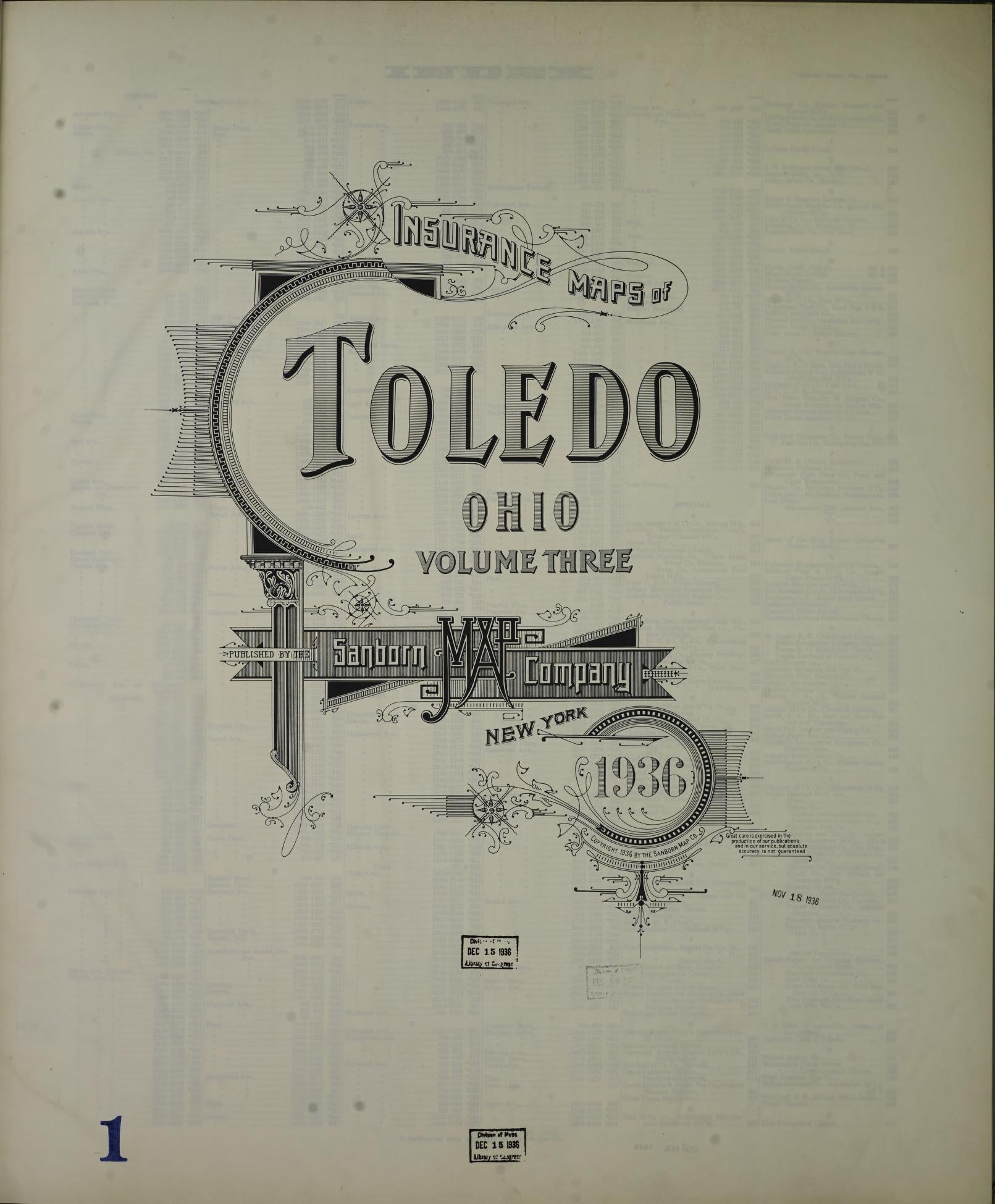 Sanborn Fire Insurance Map from Toledo, Lucas County, Ohio (1936), Sheet #0001 - Complete Map Set gallery image, historic Sanborn map, vintage wall art, Ohio Ohio