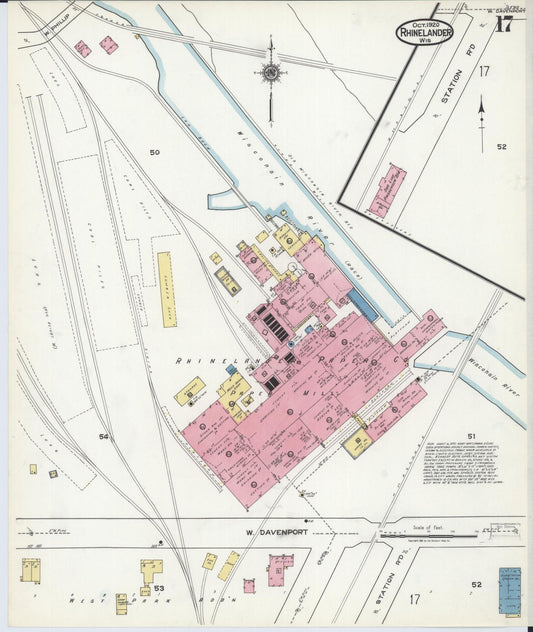 Sanborn Fire Insurance Map from Rhinelander, Oneida County, Wisconsin (1920), Sheet #0017 - Historic Sanborn Fire Insurance Map Print, vintage old map wall art, antique decor, genealogy gift, Wisconsin Wisconsin map