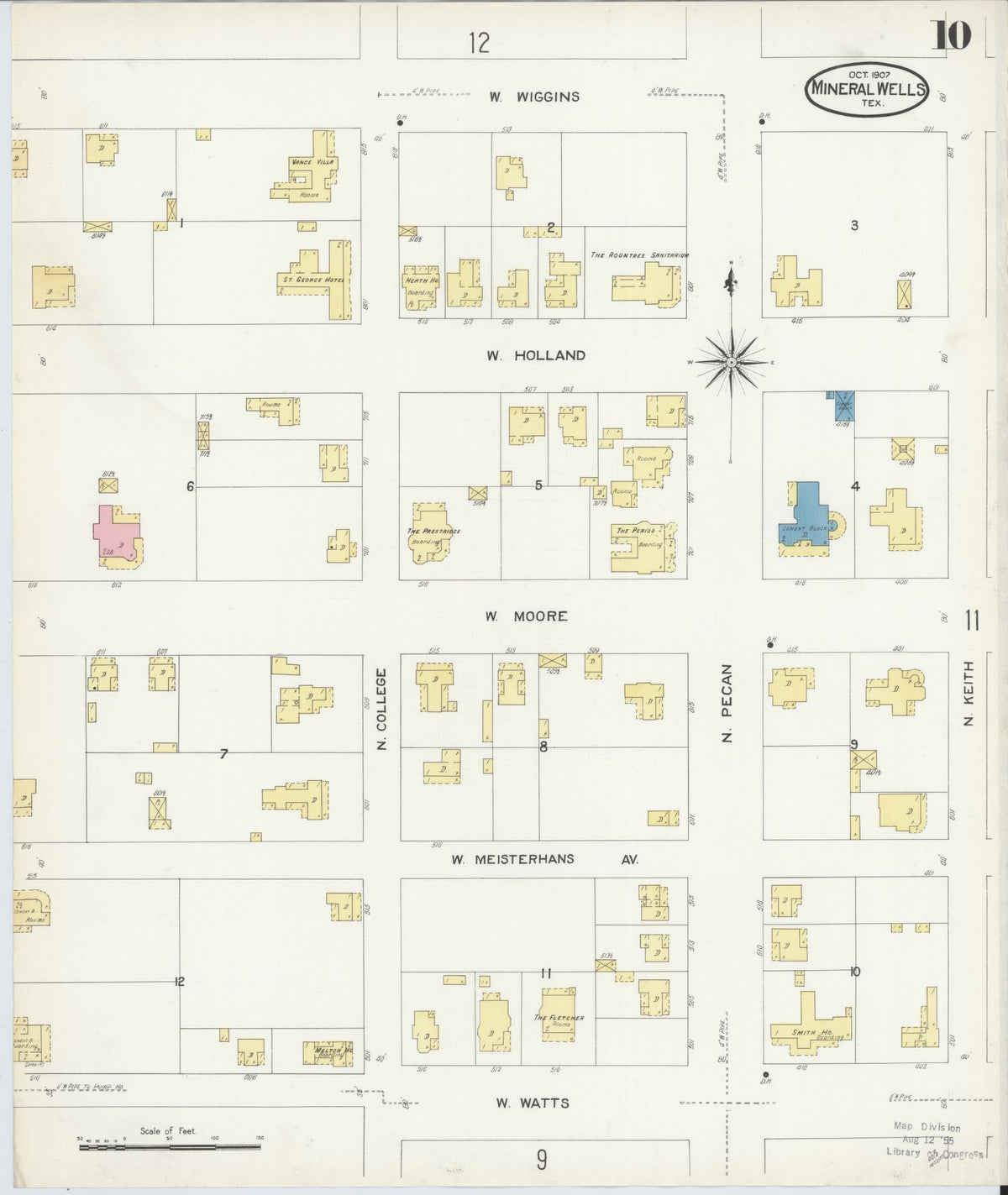 Sanborn Fire Insurance Map from Mineral Wells, Palo Pinto County, Texas (1907), Sheet #0010 - Historic Sanborn Fire Insurance Map Print, vintage old map wall art, antique decor, genealogy gift, Texas Texas map