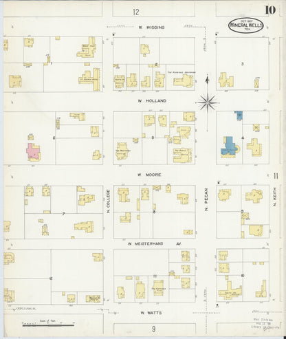 Sanborn Fire Insurance Map from Mineral Wells, Palo Pinto County, Texas (1907), Sheet #0010 - Historic Sanborn Fire Insurance Map Print, vintage old map wall art, antique decor, genealogy gift, Texas Texas map