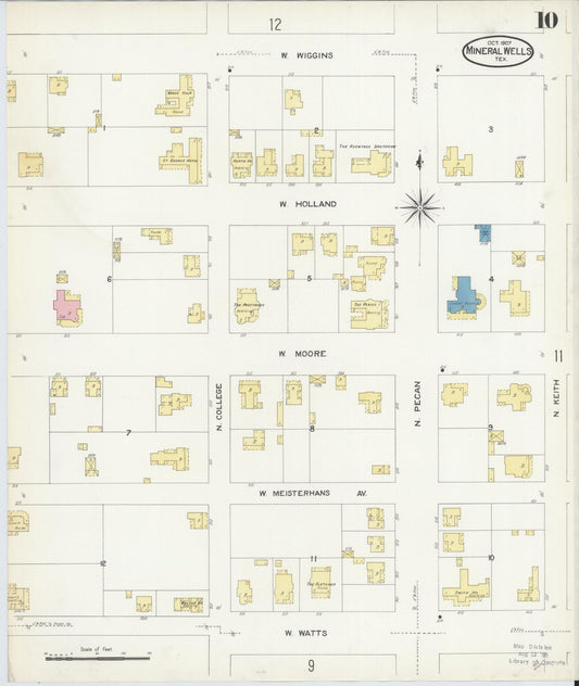 Sanborn Fire Insurance Map from Mineral Wells, Palo Pinto County, Texas (1907), Sheet #0010 - Historic Sanborn Fire Insurance Map Print, vintage old map wall art, antique decor, genealogy gift, Texas Texas map