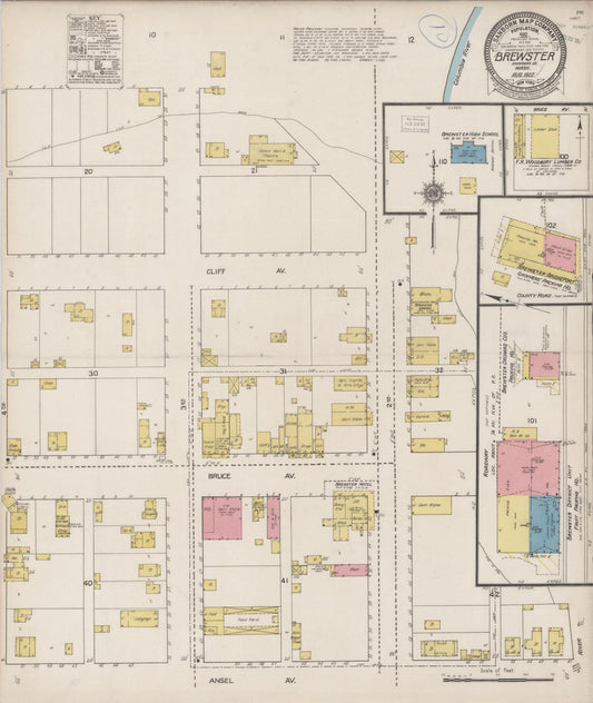 Sanborn Fire Insurance Map from Brewster, Okanogan County, Washington (1922), Sheet #0001 - Historic Sanborn Fire Insurance Map Print, vintage old map wall art, antique decor, genealogy gift, Washington Washington map