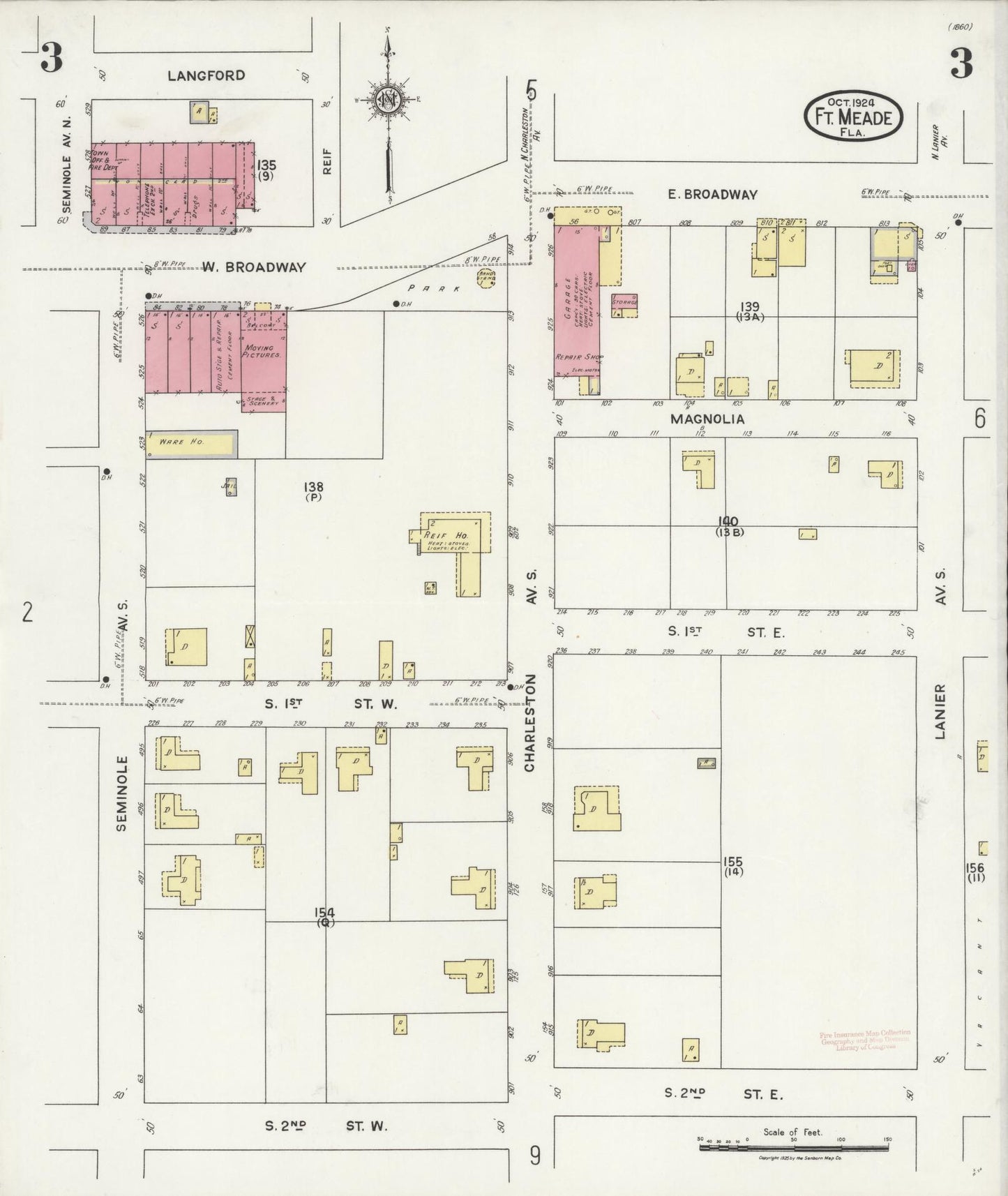 Sanborn Fire Insurance Map from Fort Meade, Polk County, Florida (1924), Sheet #0003 - Complete Map Set gallery image, historic Sanborn map, vintage wall art, Florida Florida