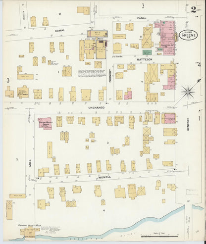 Sanborn Fire Insurance Map from Greene, Chenango County, New York (1908), Sheet #0002 - Historic Sanborn Fire Insurance Map Print, vintage old map wall art, antique decor, genealogy gift, New York New York map