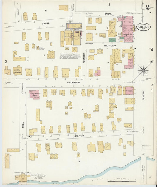 Sanborn Fire Insurance Map from Greene, Chenango County, New York (1908), Sheet #0002 - Historic Sanborn Fire Insurance Map Print, vintage old map wall art, antique decor, genealogy gift, New York New York map
