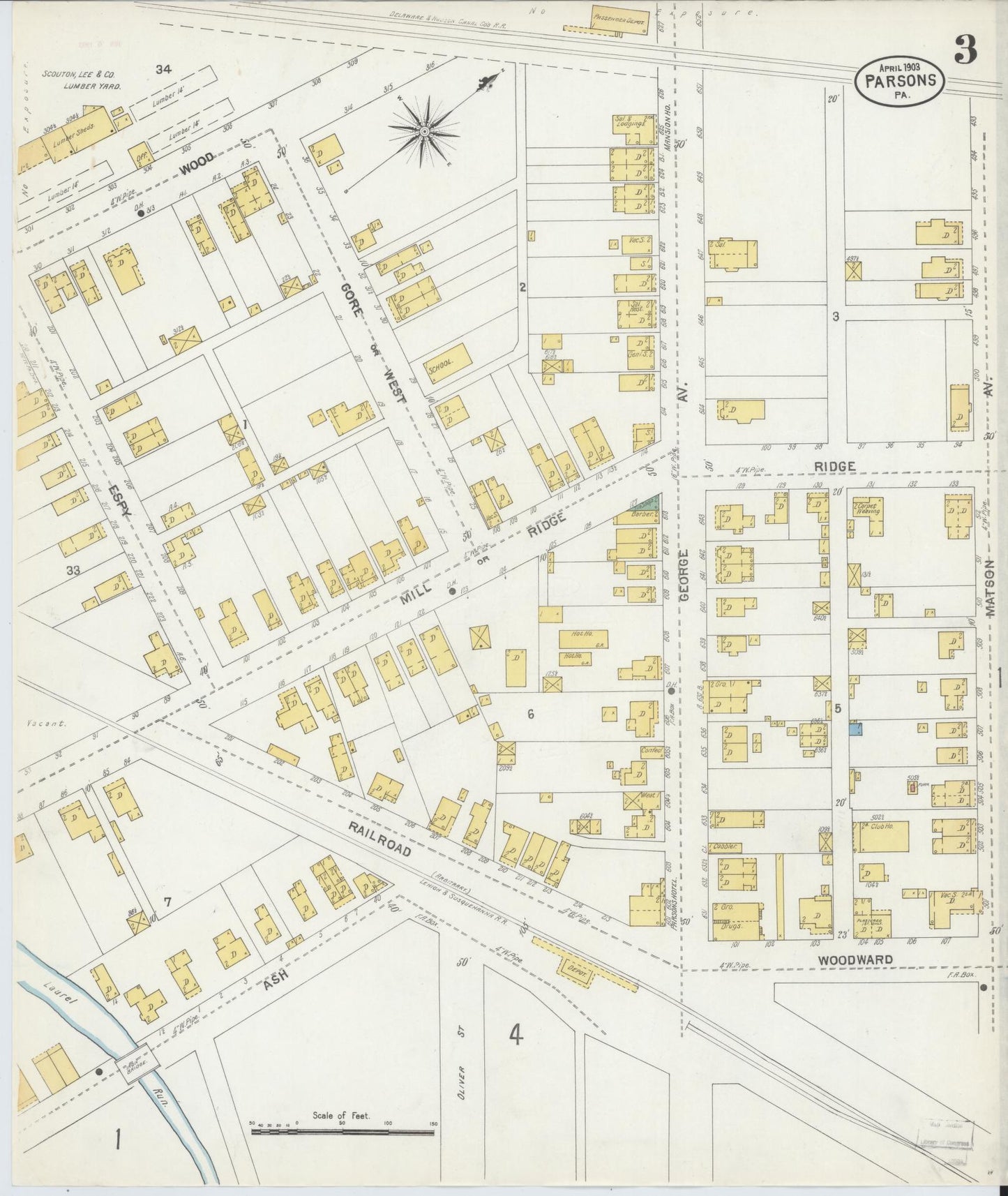 Sanborn Fire Insurance Map from Parsons, Luzerne County, Pennsylvania (1903), Sheet #0003 - Complete Map Set gallery image, historic Sanborn map, vintage wall art, Pennsylvania Pennsylvania