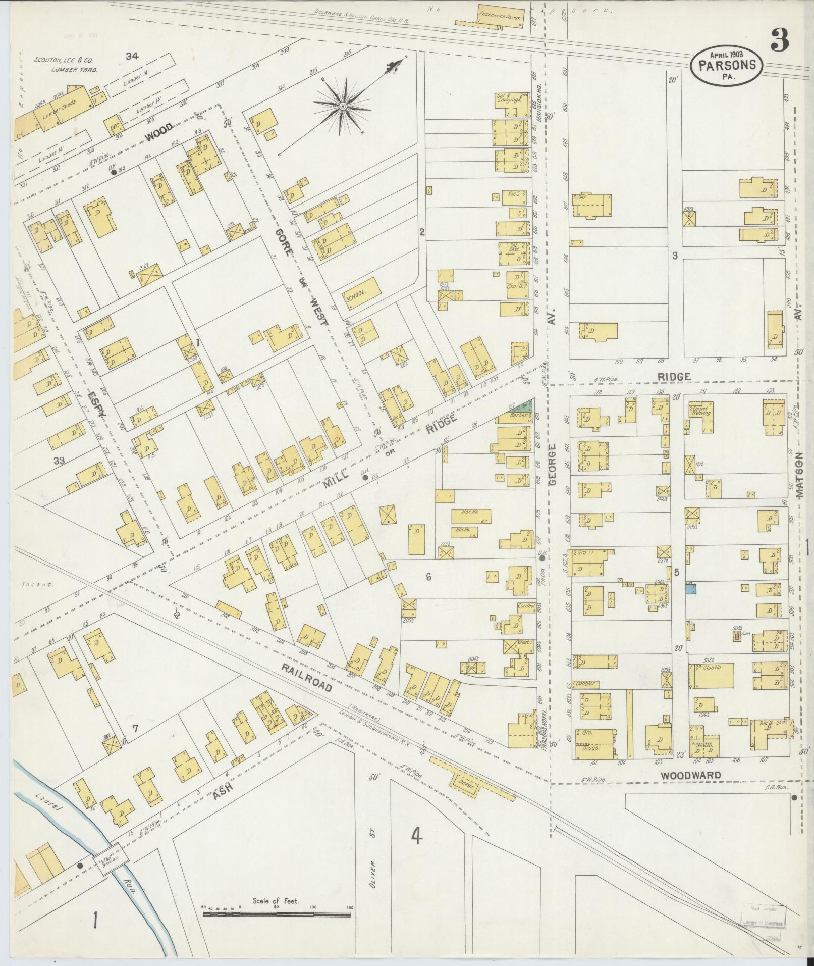Sanborn Fire Insurance Map from Parsons, Luzerne County, Pennsylvania (1903), Sheet #0003 - Complete Map Set gallery image, historic Sanborn map, vintage wall art, Pennsylvania Pennsylvania