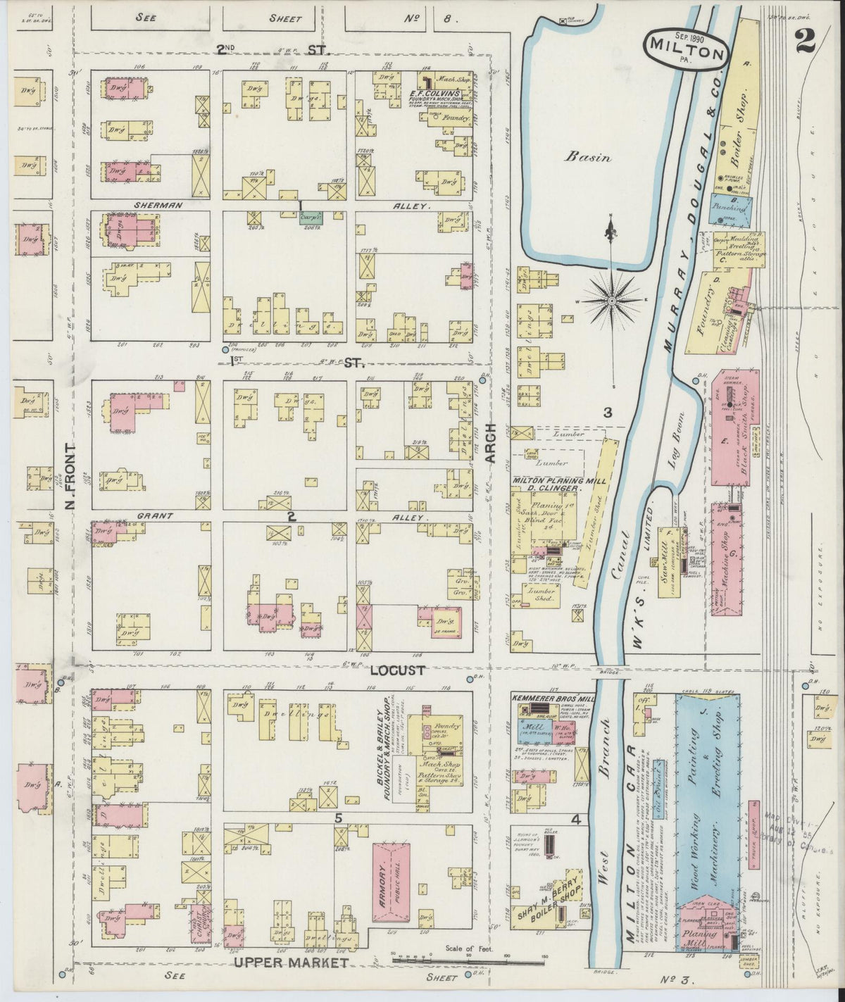 Sanborn Fire Insurance Map from Milton, Northumberland County, Pennsylvania (1890), Sheet #0002 - Complete Map Set gallery image, historic Sanborn map, vintage wall art, Pennsylvania Pennsylvania