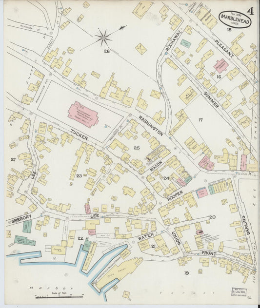 Sanborn Fire Insurance Map from Marblehead, Essex County, Massachusetts (1890), Sheet #0004 - Historic Sanborn Fire Insurance Map Print, vintage old map wall art, antique decor, genealogy gift, Massachusetts Massachusetts map