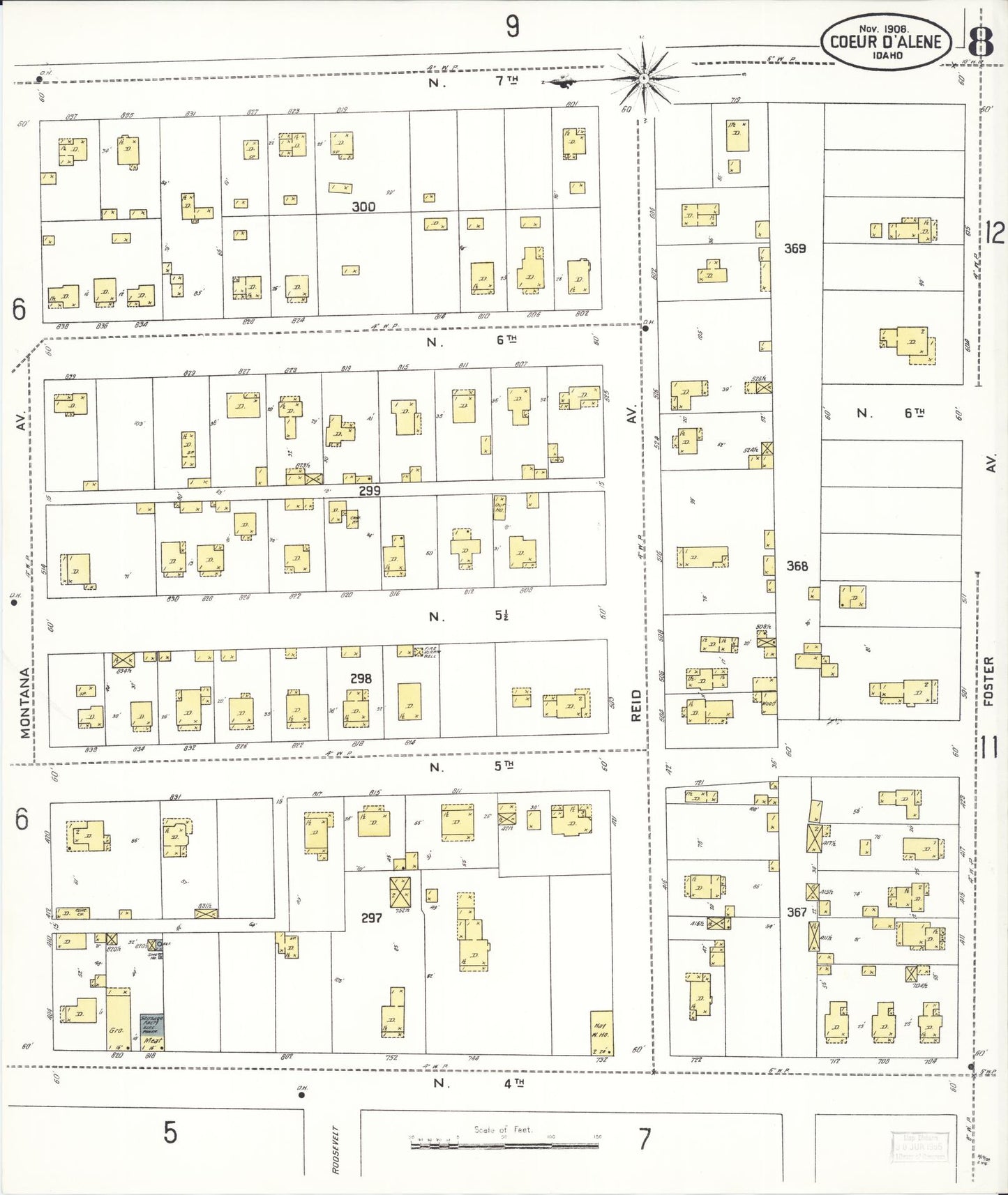 Sanborn Fire Insurance Map from Coeur D'alene, Kootenai County, Idaho (1908), Sheet #0008 - Complete Map Set gallery image, historic Sanborn map, vintage wall art, Idaho Idaho
