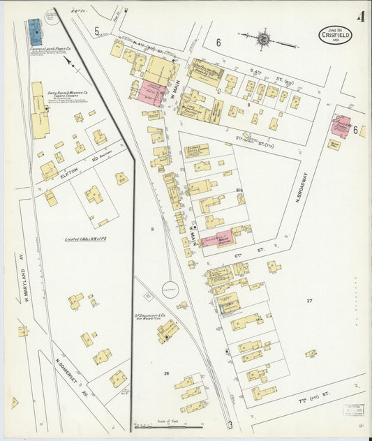 Sanborn Fire Insurance Map from Crisfield, Somerset County, Maryland (1911), Sheet #0004 - Historic Sanborn Fire Insurance Map Print, vintage old map wall art, antique decor, genealogy gift, Maryland Maryland map
