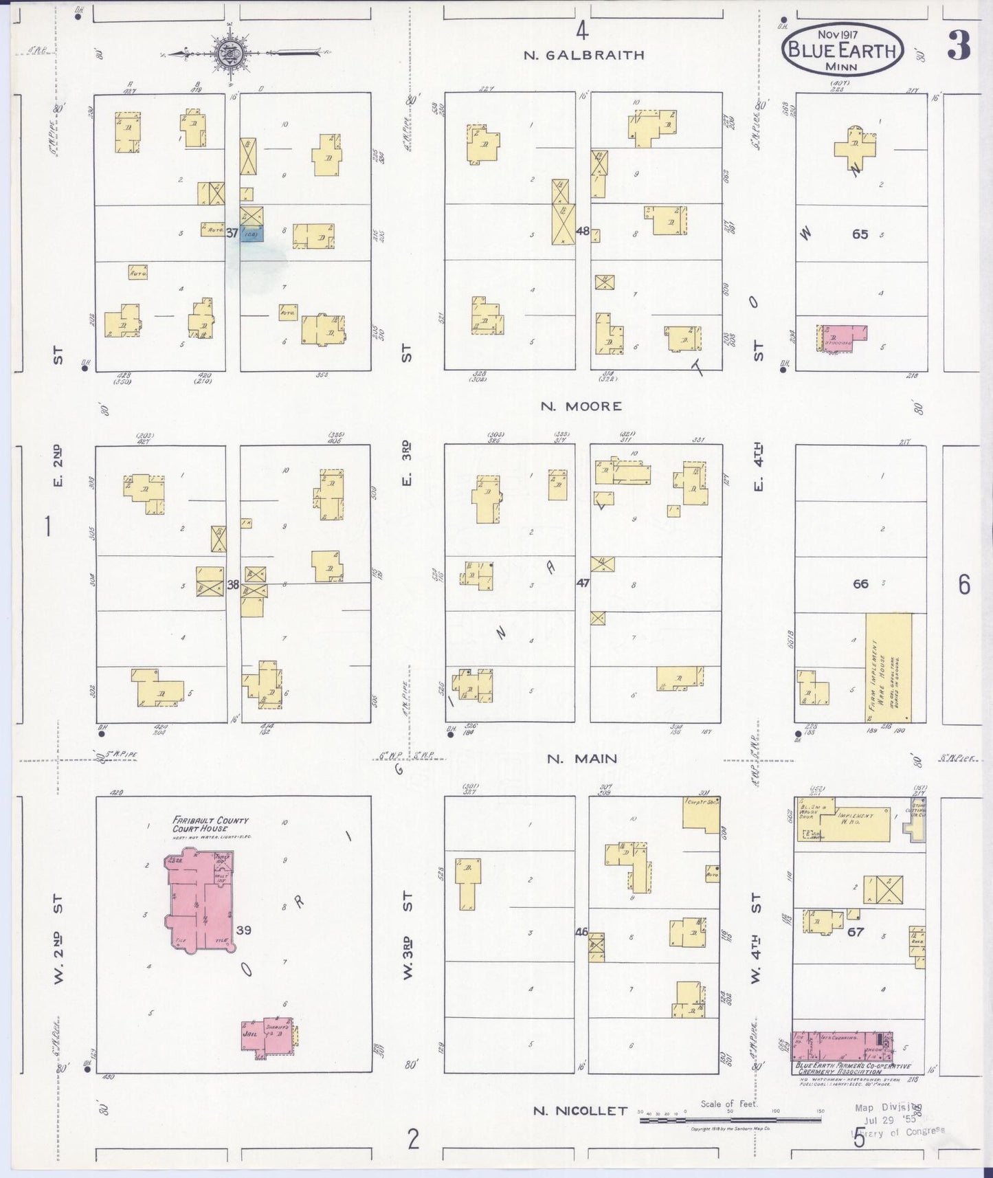 Sanborn Fire Insurance Map from Blue Earth, Faribault County, Minnesota (1917), Sheet #0003 - Historic Sanborn Fire Insurance Map Print, vintage old map wall art, antique decor, genealogy gift, Minnesota Minnesota map