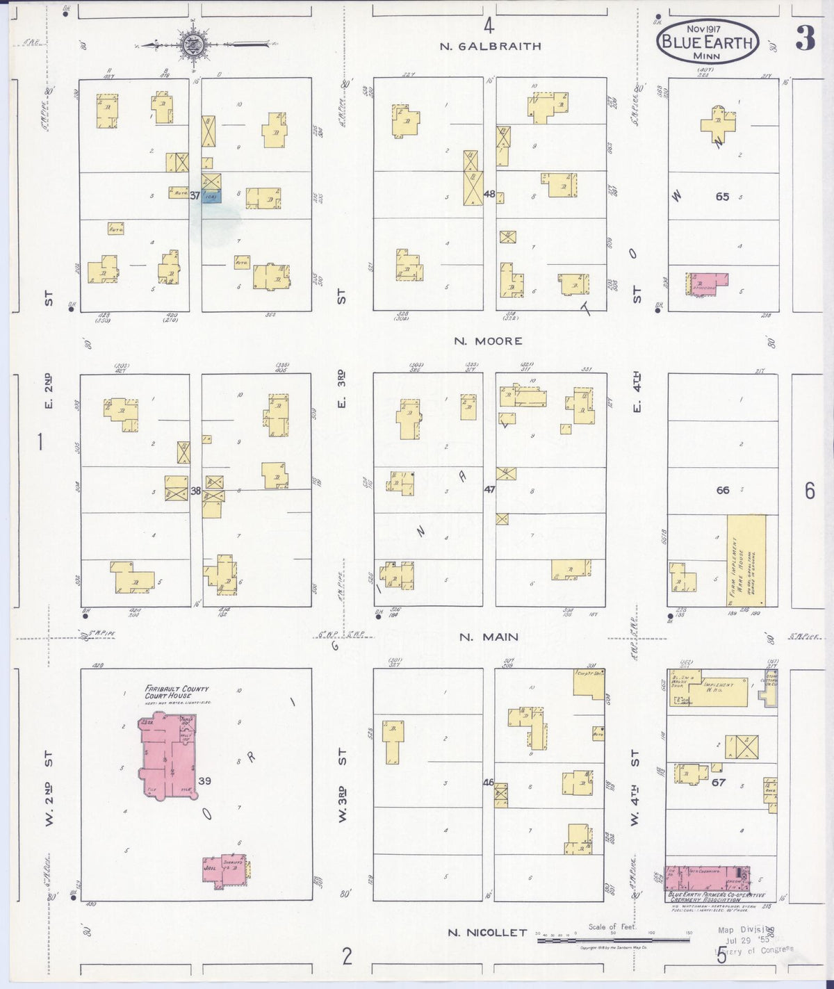 Sanborn Fire Insurance Map from Blue Earth, Faribault County, Minnesota (1917), Sheet #0003 - Historic Sanborn Fire Insurance Map Print, vintage old map wall art, antique decor, genealogy gift, Minnesota Minnesota map