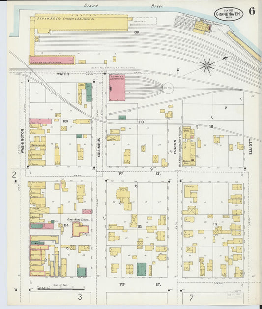 Sanborn Fire Insurance Map from Grand Haven, Ottawa County, Michigan (1899), Sheet #0006 - Historic Sanborn Fire Insurance Map Print, vintage old map wall art, antique decor, genealogy gift, Michigan Michigan map