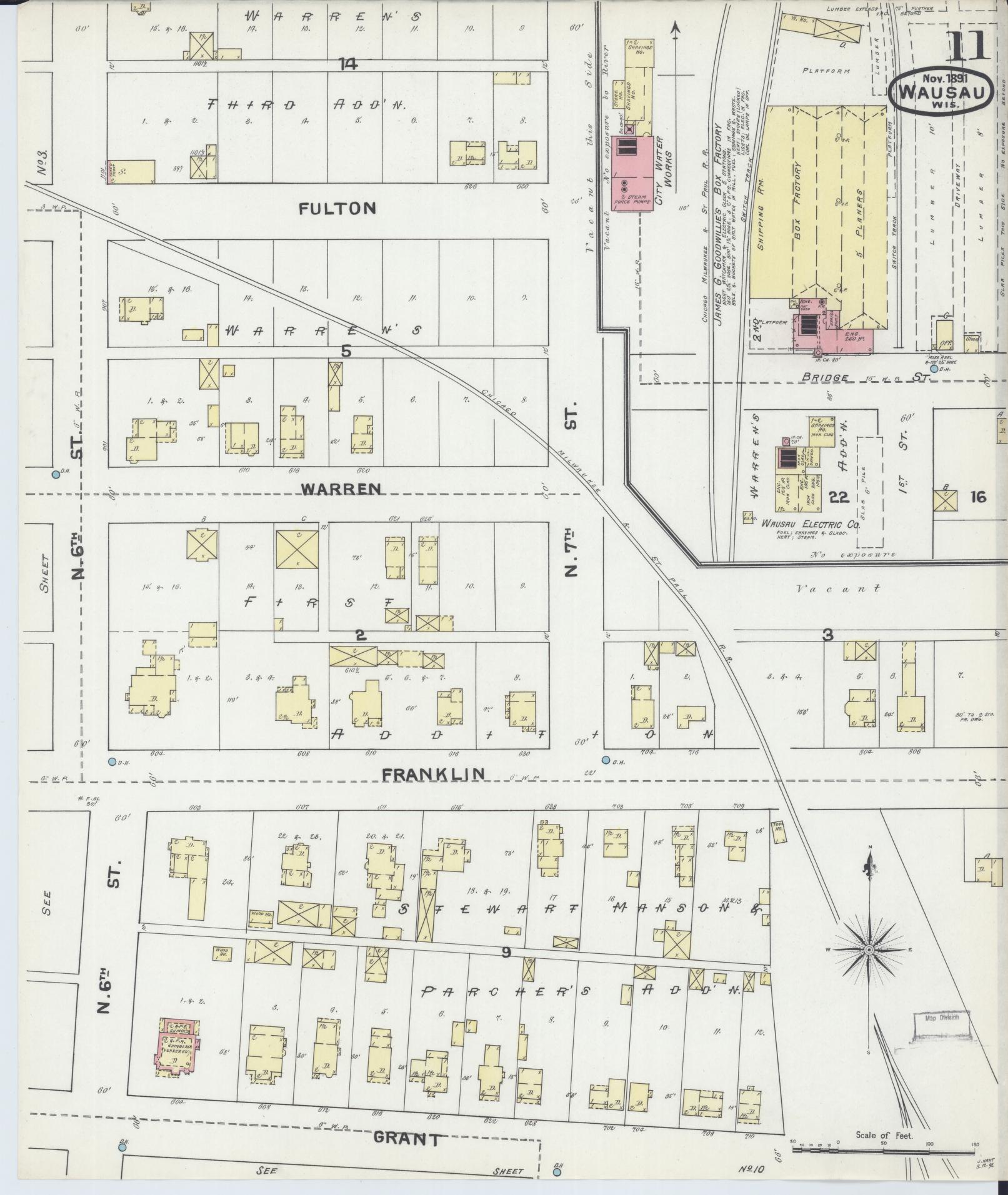 Sanborn Fire Insurance Map from Wausau, Marathon County, Wisconsin (1891), Sheet #0011 - Complete Map Set gallery image, historic Sanborn map, vintage wall art, Wisconsin Wisconsin
