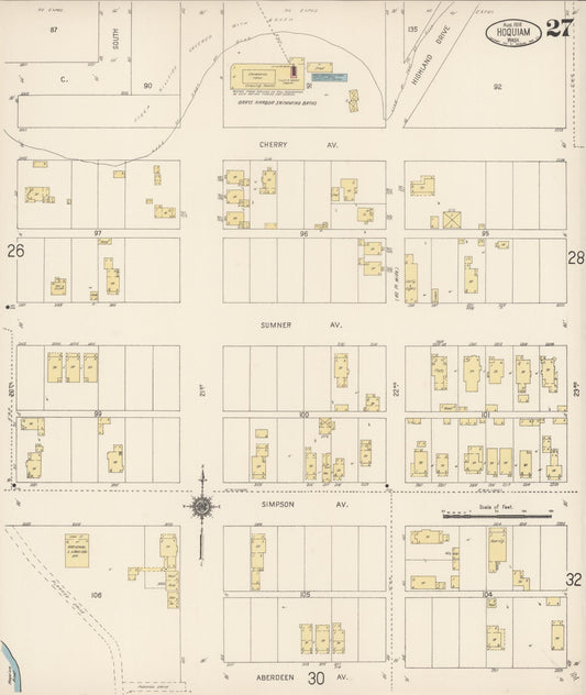 Sanborn Fire Insurance Map from Hoquiam, Grays Harbor County, Washington (1916), Sheet #0027 - Historic Sanborn Fire Insurance Map Print, vintage old map wall art, antique decor, genealogy gift, Washington Washington map
