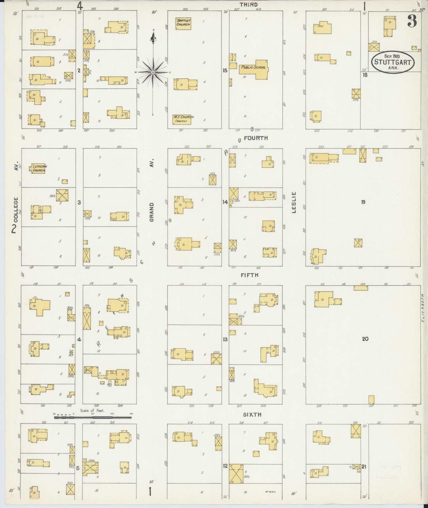 Sanborn Fire Insurance Map from Stuttgart, Arkansas County, Arkansas (1903), Sheet #0003 - Complete Map Set gallery image, historic Sanborn map, vintage wall art, Stuttgart Arkansas