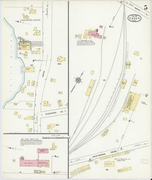 Sanborn Fire Insurance Map from Essex, Middlesex County, Connecticut (1914), Sheet #0005 - Historic Sanborn Fire Insurance Map Print, vintage old map wall art, antique decor, genealogy gift, Connecticut Connecticut map