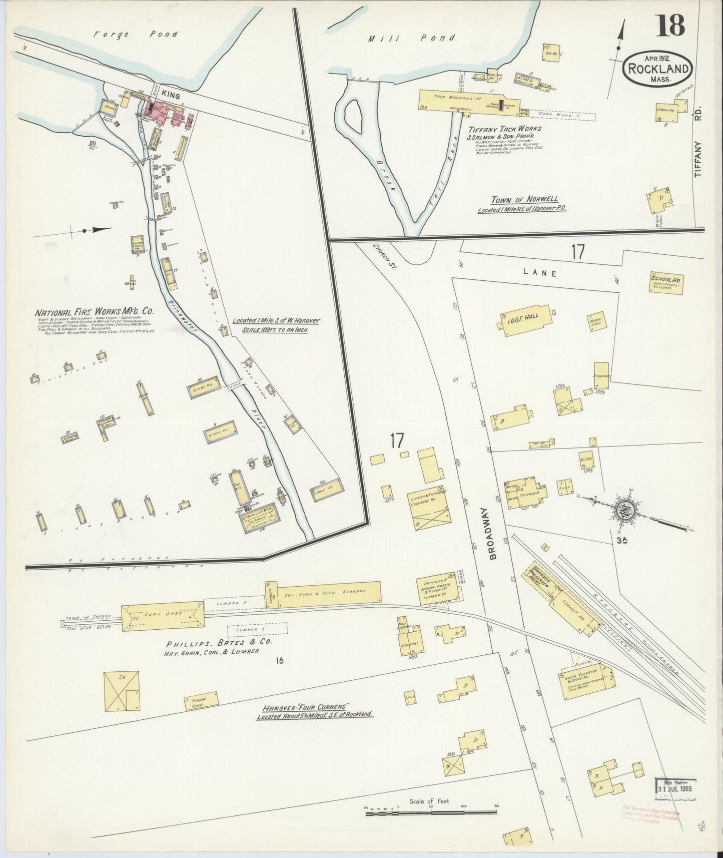 Sanborn Fire Insurance Map from Rockland, Plymouth County, Massachusetts (1912), Sheet #0018 - Historic Sanborn Fire Insurance Map Print, vintage old map wall art, antique decor, genealogy gift, Massachusetts Massachusetts map