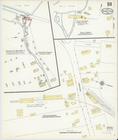Sanborn Fire Insurance Map from Rockland, Plymouth County, Massachusetts (1912), Sheet #0018 - Historic Sanborn Fire Insurance Map Print, vintage old map wall art, antique decor, genealogy gift, Massachusetts Massachusetts map