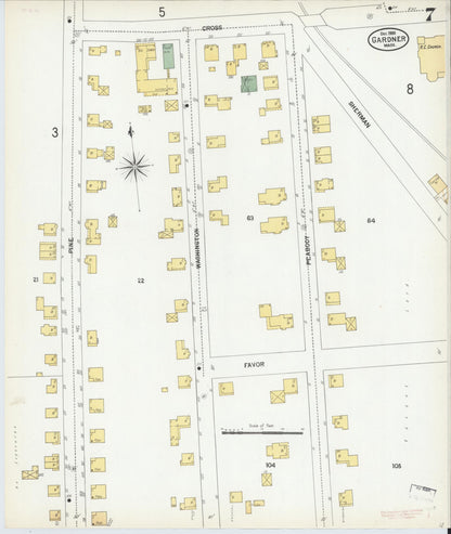 Sanborn Fire Insurance Map from Gardner, Worcester County, Massachusetts (1900), Sheet #0007 - Historic Sanborn Fire Insurance Map Print, vintage old map wall art, antique decor, genealogy gift, Massachusetts Massachusetts map