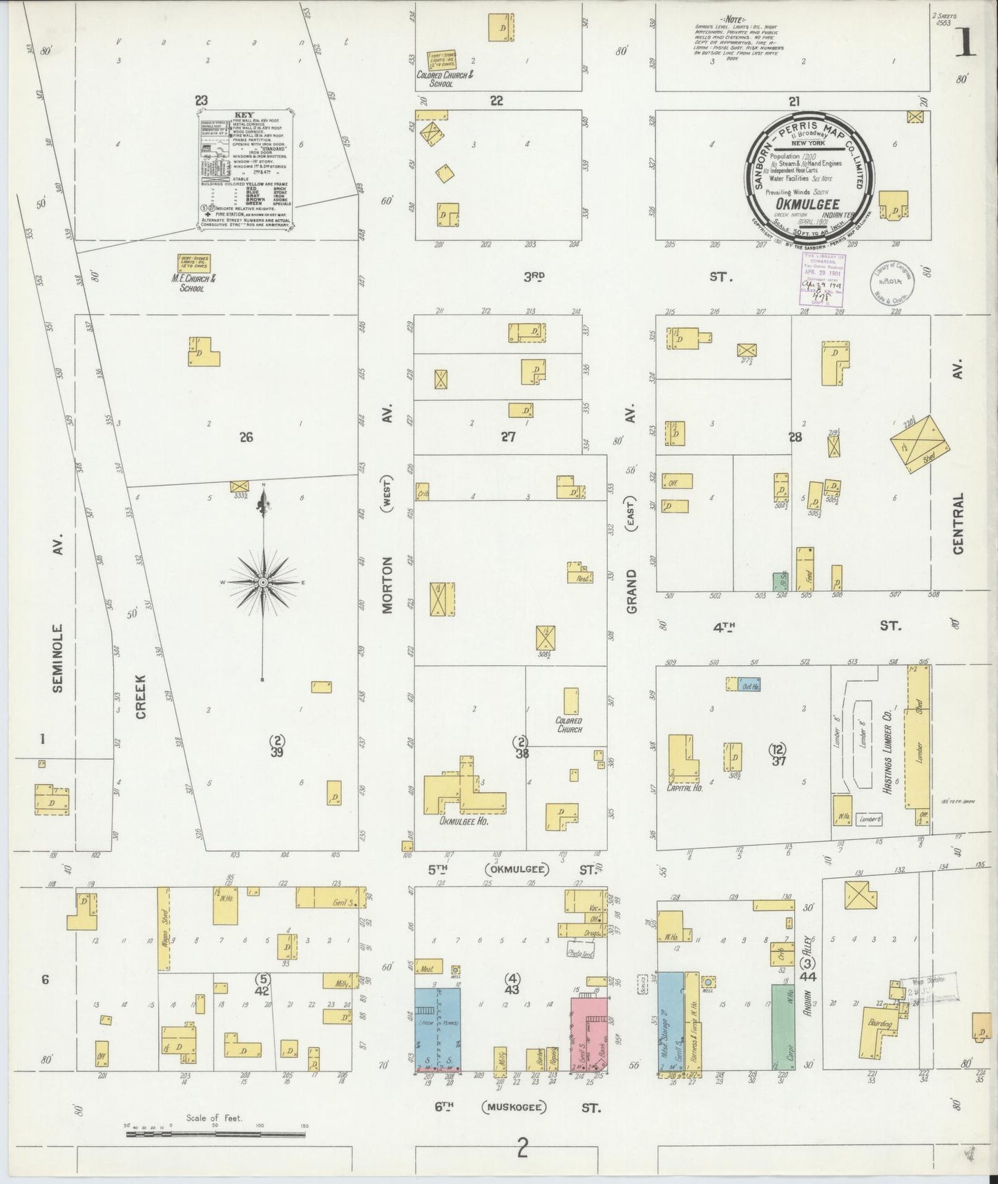 Sanborn Fire Insurance Map from Okmulgee, Okmulgee County, Oklahoma (1901), Sheet #0001 - Historic Sanborn Fire Insurance Map Print, vintage old map wall art, antique decor, genealogy gift, Oklahoma Oklahoma map