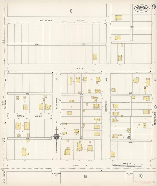 Sanborn Fire Insurance Map from Ontario, San Bernardino County, California (1912), Sheet #0009 - Historic Sanborn Fire Insurance Map Print, vintage old map wall art, antique decor, genealogy gift, California California map