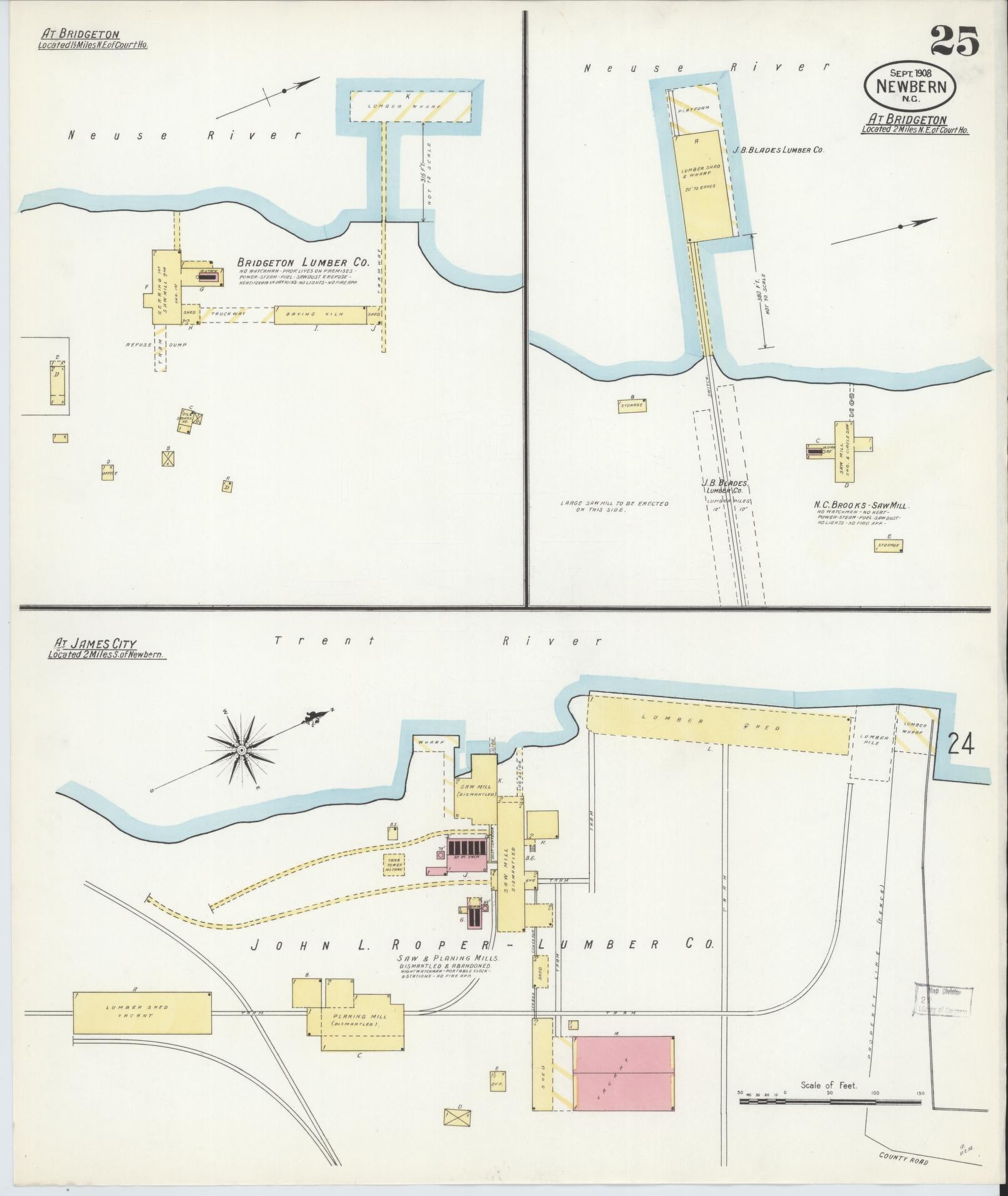 Sanborn Fire Insurance Map from New Bern, Craven County, North Carolina (1908), Sheet #0025 - Complete Map Set gallery image, historic Sanborn map, vintage wall art, North Carolina North Carolina